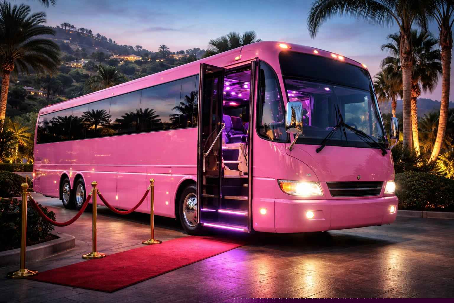 Luxury Pink Party Bus Service Eucalyptus Hills CA