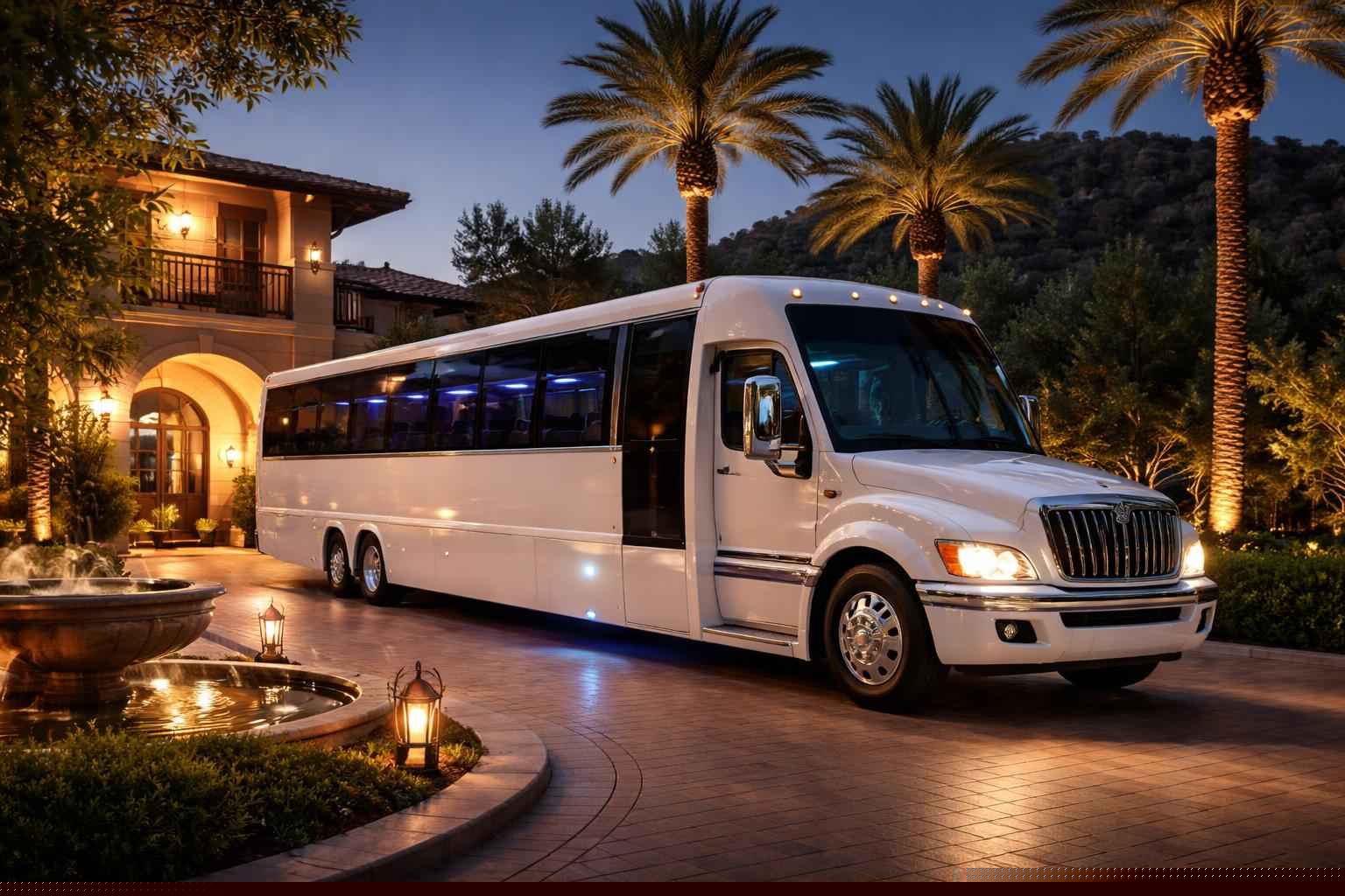 Luxury White Party Bus Rental Harbison Canyon CA