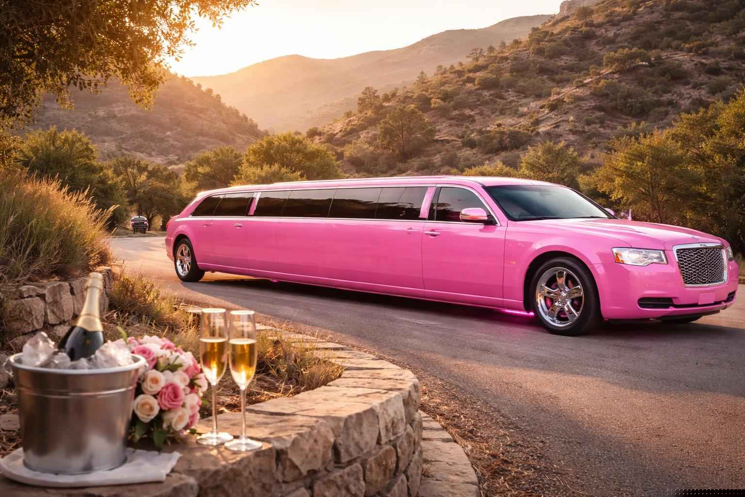 Pink Bachelorette Limo In Harbison Canyon