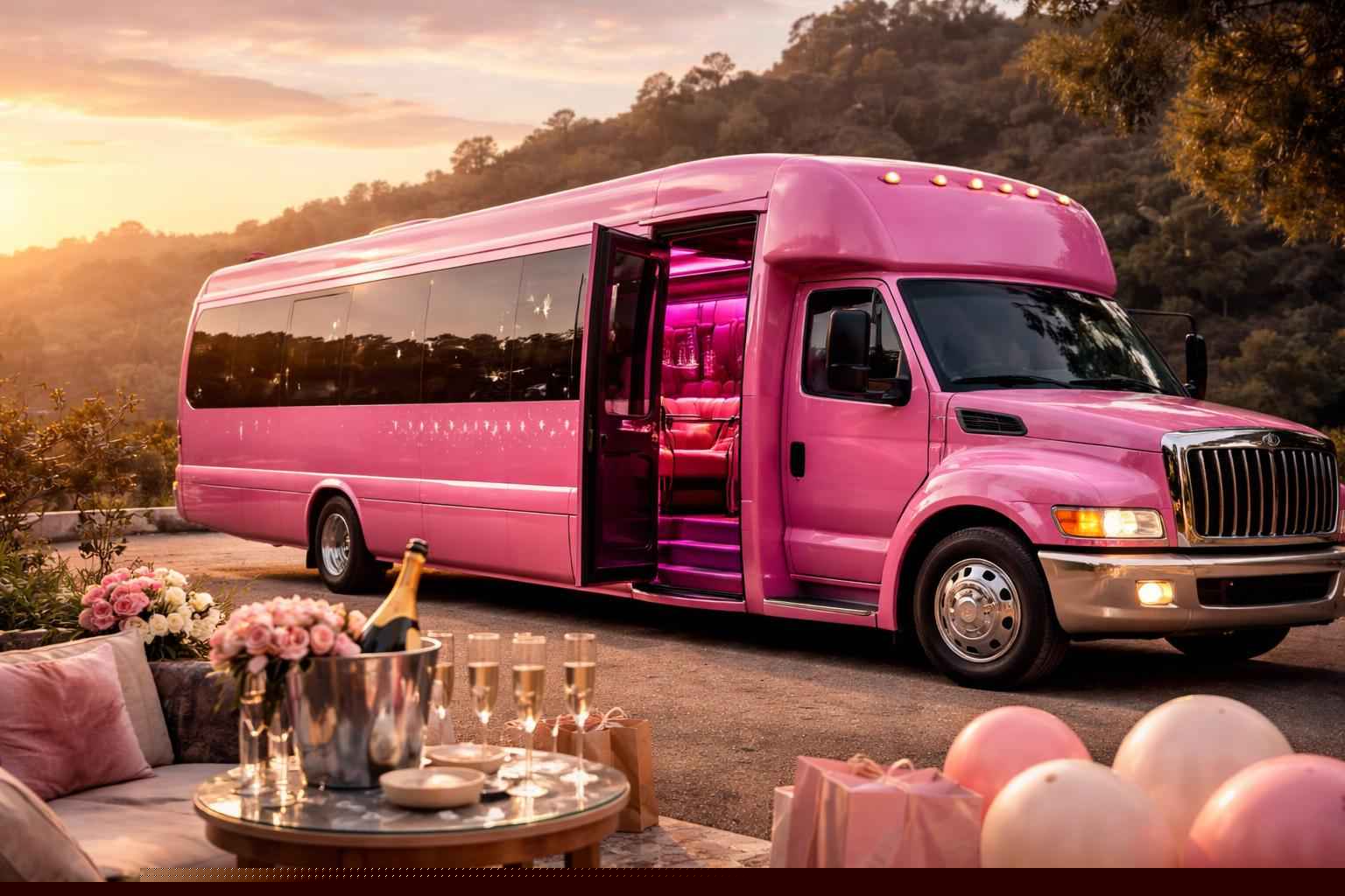Pink Bachelorette Party Bus Rental Eucalyptus Hills