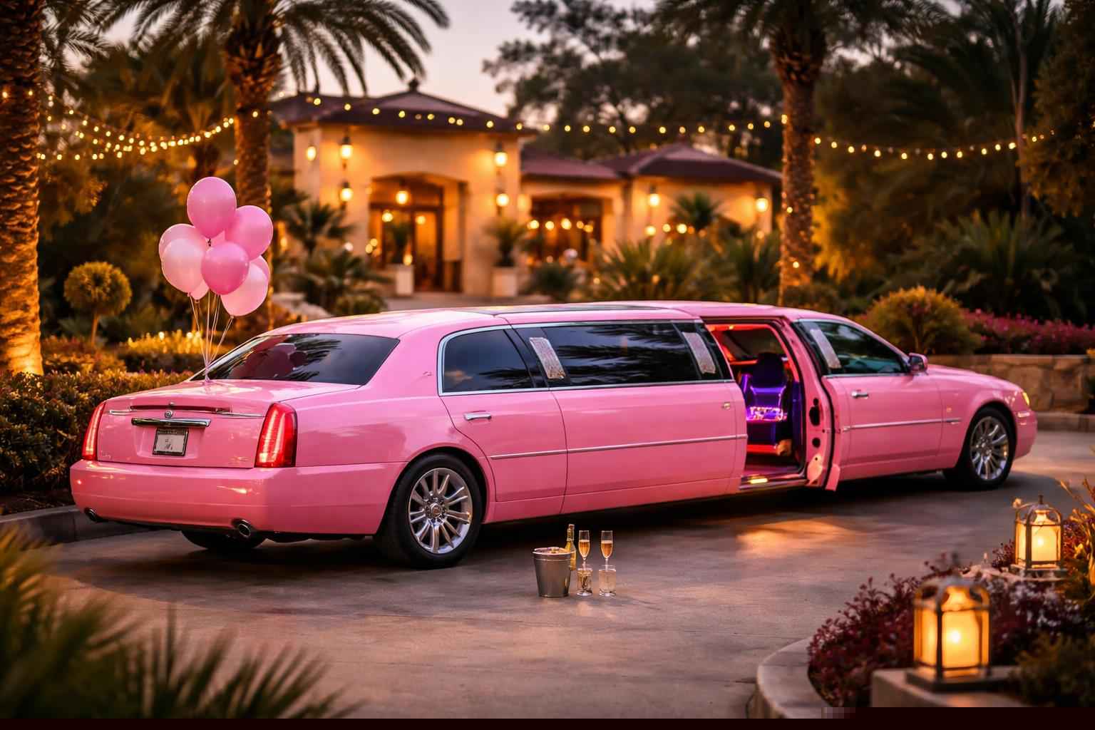 Pink Birthday Limo Service In Harbison Canyon