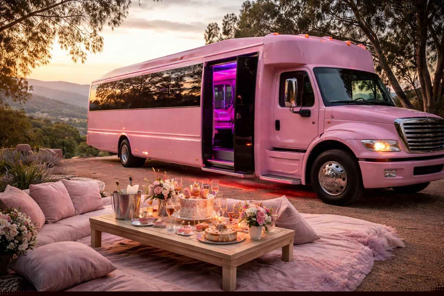 Pink Birthday Party Bus Rental Eucalyptus Hills