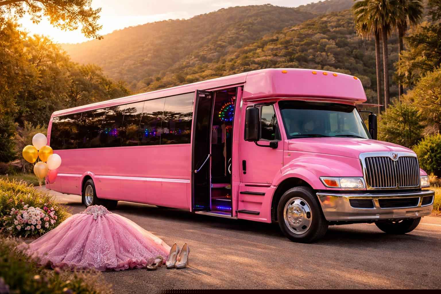 Pink Quinceanera Party Bus Harbison Canyon