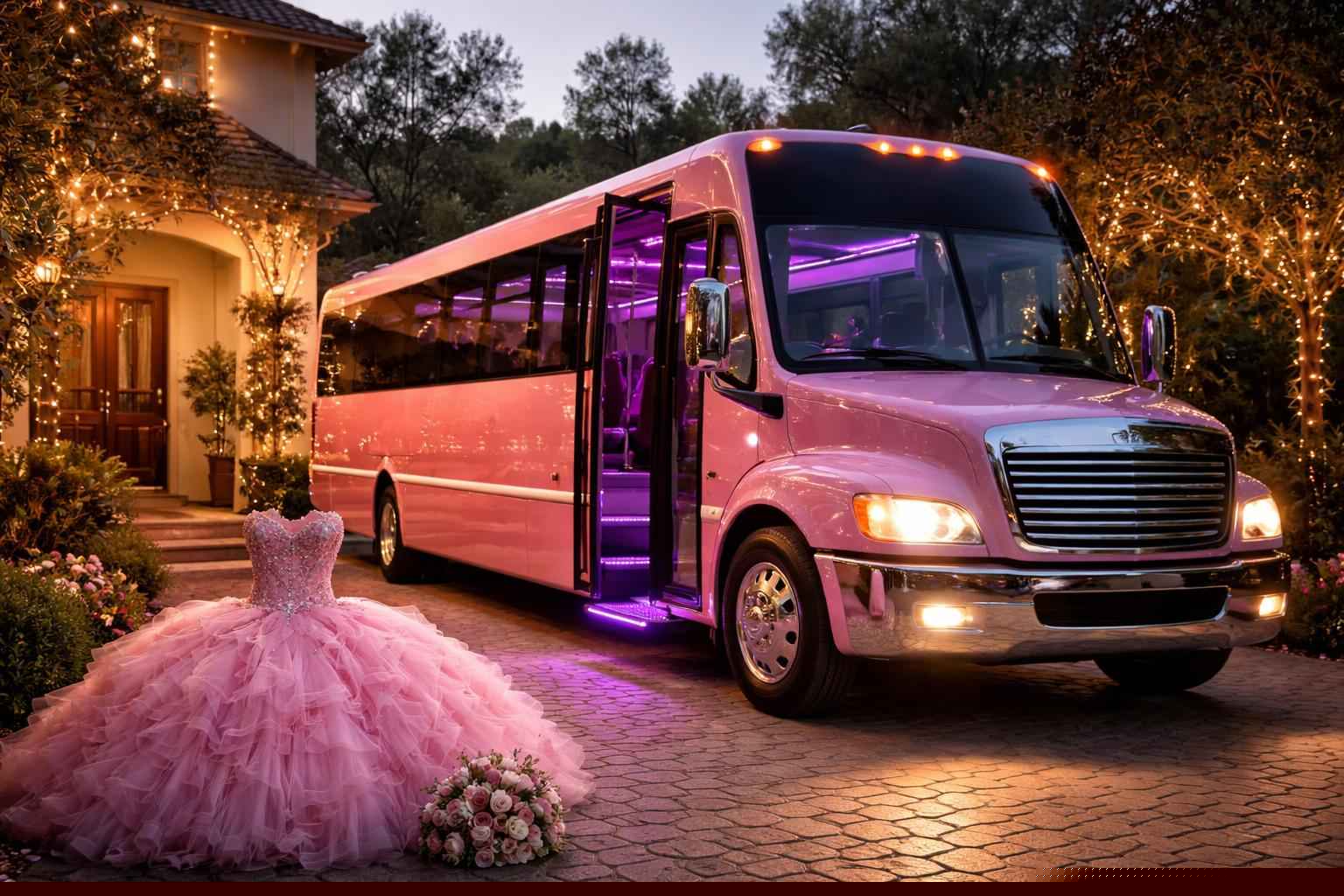 Pink Quinceanera Party Bus Rental Eucalyptus Hills