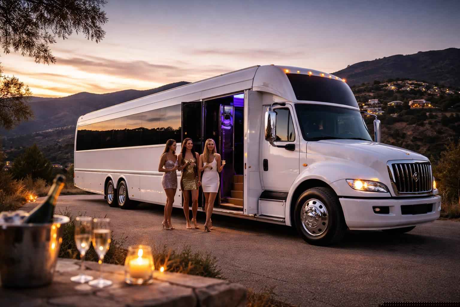 White Birthday Party Bus Rental Harbison Canyon CA