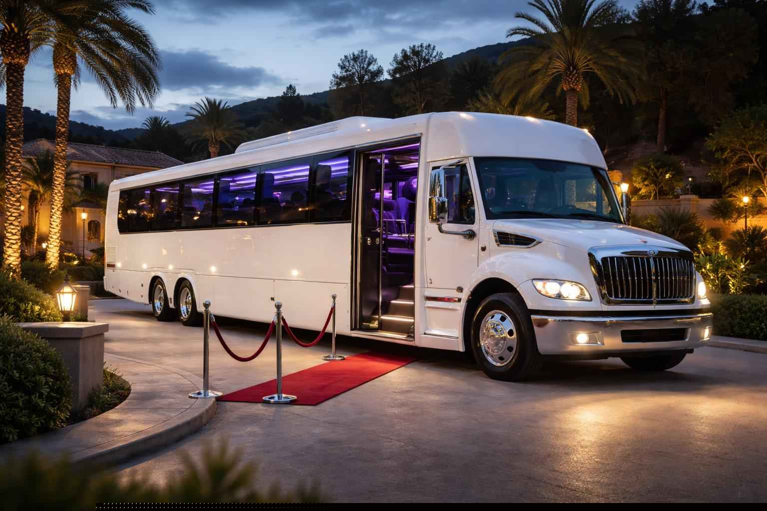 White Prom Party Bus Rental Eucalyptus Hills