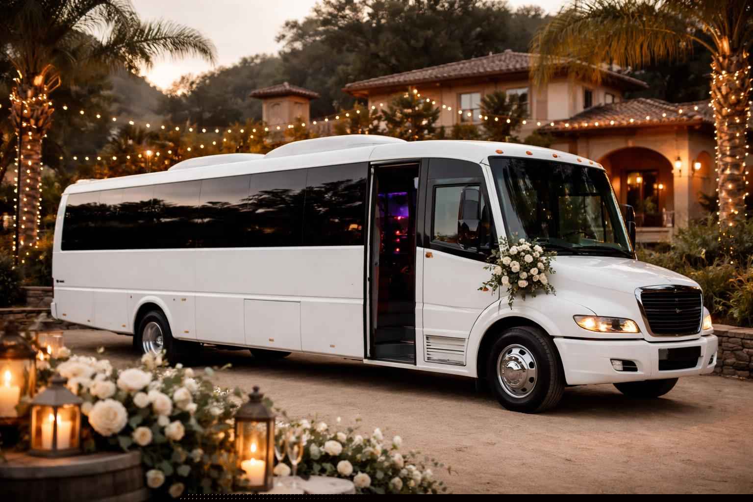 White Wedding Party Bus Rental Eucalyptus Hills