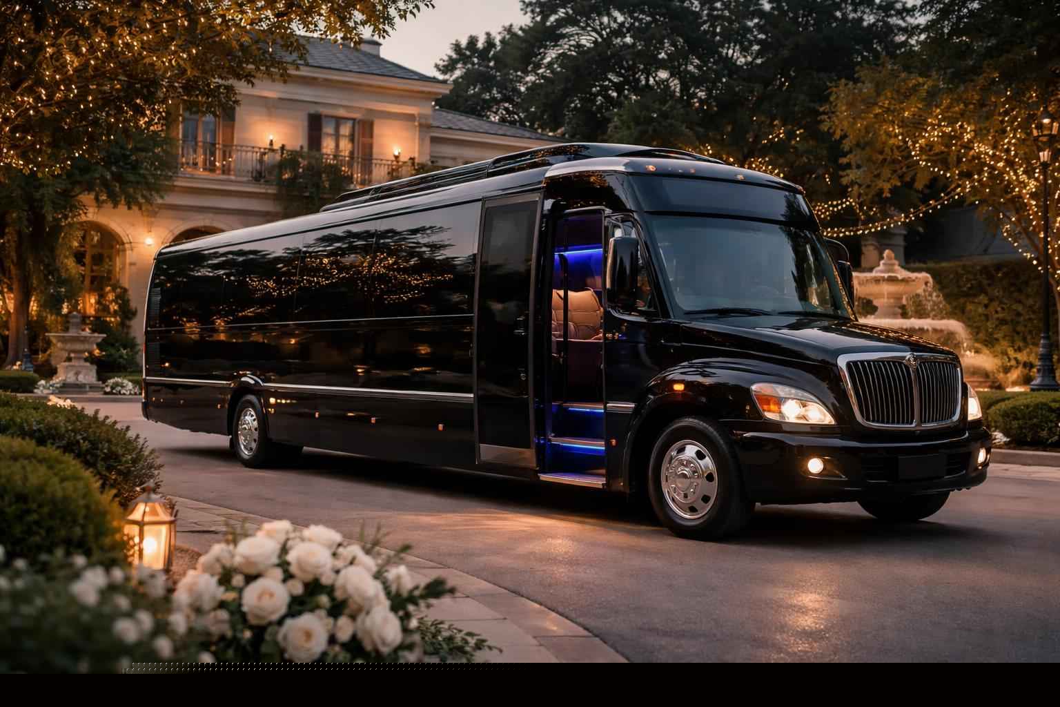 Black Party Bus For Wedding Transportation