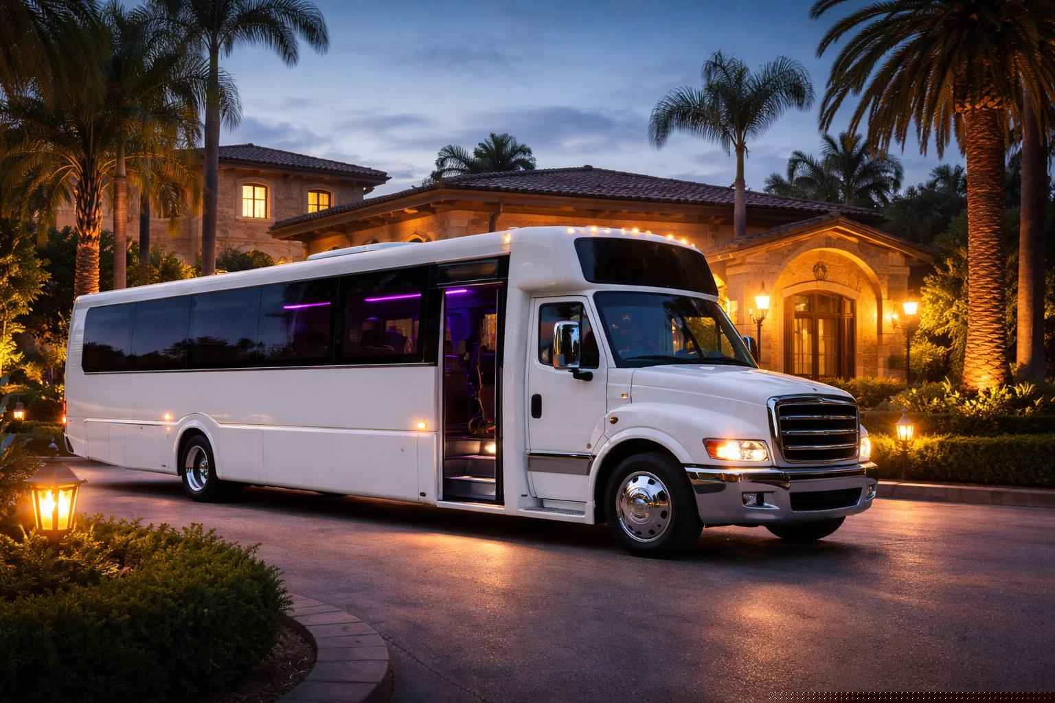 Luxury White Party Bus Service In Casa De Oro