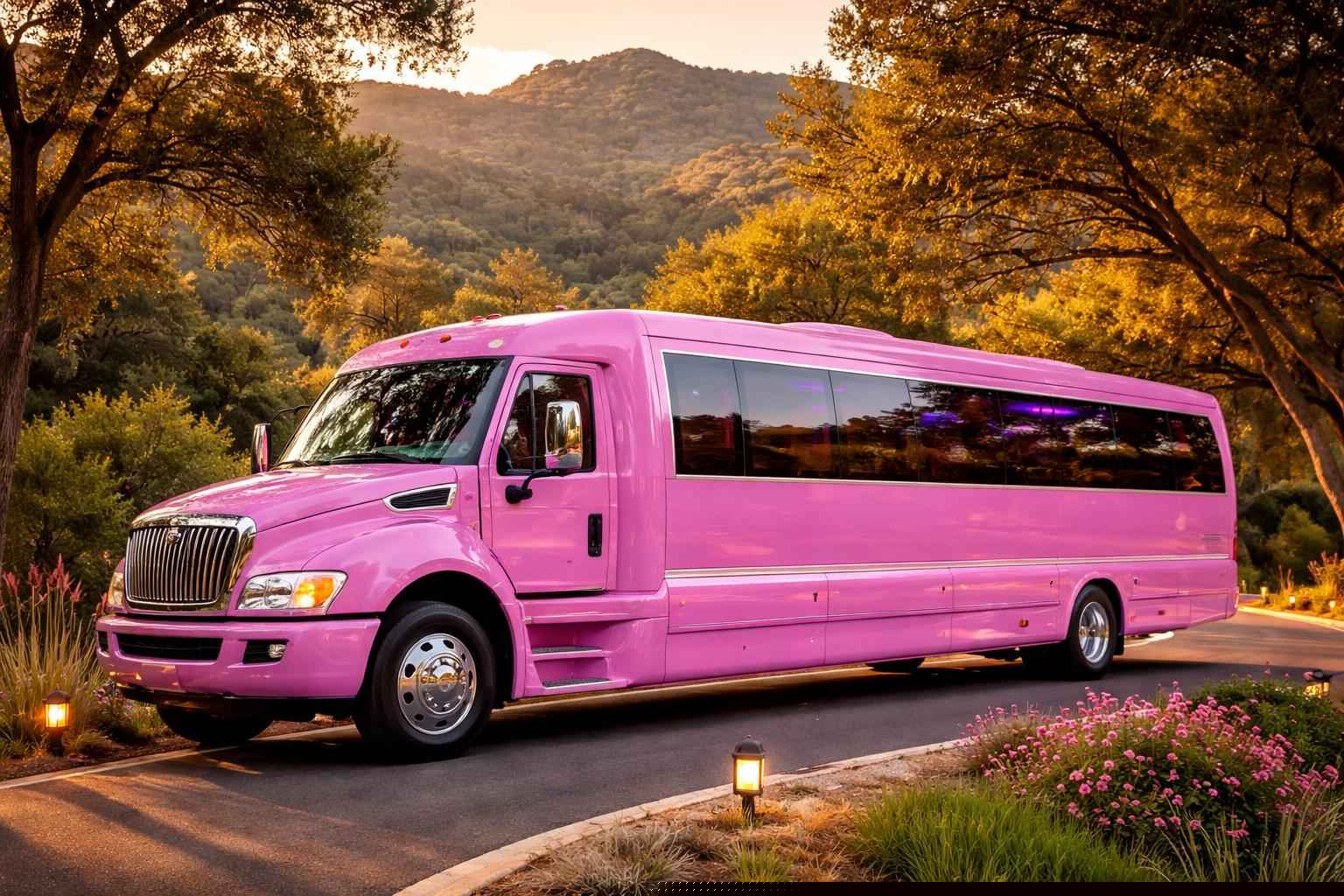 Pink Limo Bus Rental In Elfin Forest California