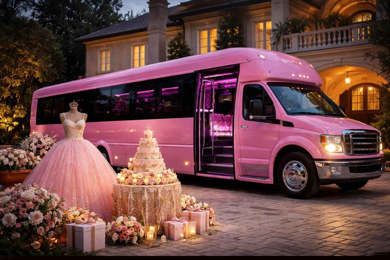 Quinceanera Pink Party Bus Rental