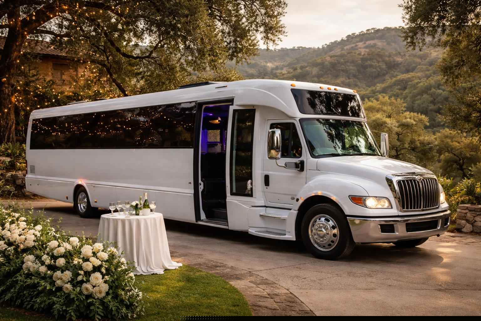 Wedding White Party Bus Rental Elfin Forest CA