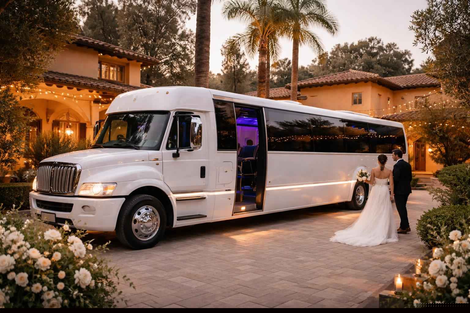 Wedding White Party Bus Rental In Casa De Oro